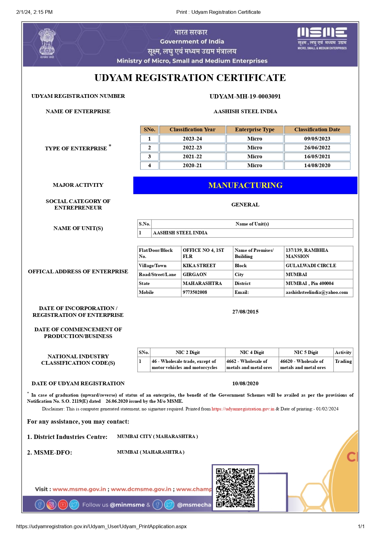 Udyam Registration